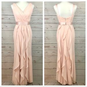 Vera Wang Blush Chiffon Formal V Neck Flange Maxi Bridesmaids Bridal Dress